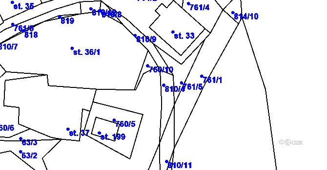 Parcela st. 810/4 v KÚ Rabštejn nad Střelou, Katastrální mapa