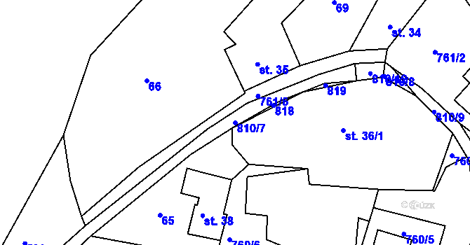 Parcela st. 810/7 v KÚ Rabštejn nad Střelou, Katastrální mapa