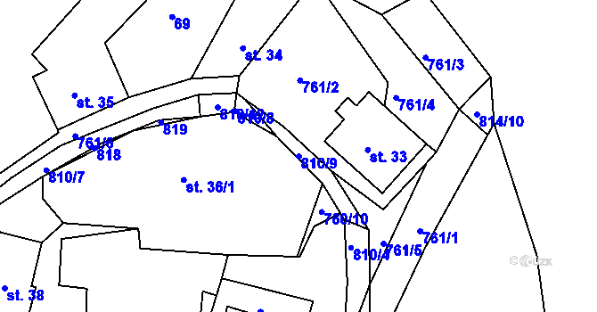Parcela st. 810/9 v KÚ Rabštejn nad Střelou, Katastrální mapa