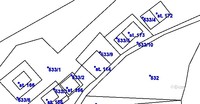 Parcela st. 533/9 v KÚ Rabštejn nad Střelou, Katastrální mapa