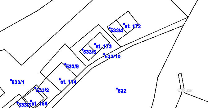 Parcela st. 533/10 v KÚ Rabštejn nad Střelou, Katastrální mapa