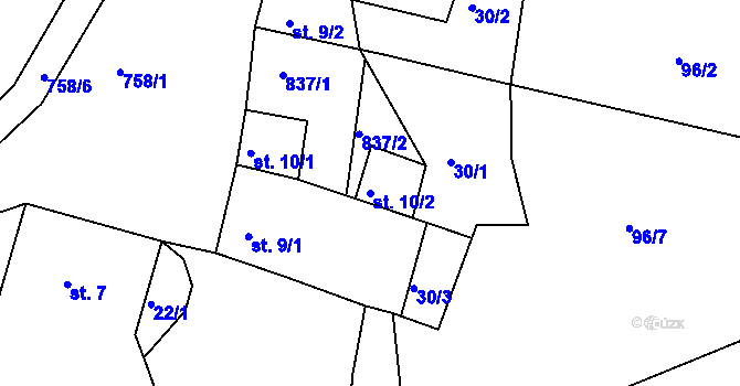 Parcela st. 10/2 v KÚ Rabštejn nad Střelou, Katastrální mapa