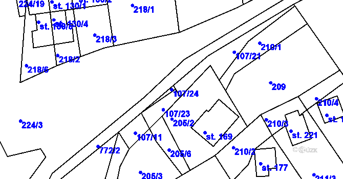 Parcela st. 107/24 v KÚ Rabštejn nad Střelou, Katastrální mapa