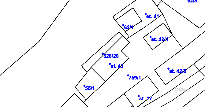 Parcela st. 528/28 v KÚ Rabštejn nad Střelou, Katastrální mapa