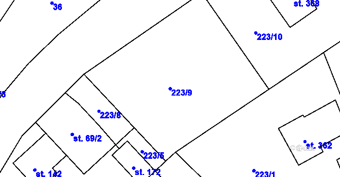 Parcela st. 223/9 v KÚ Rabštejnská Lhota, Katastrální mapa