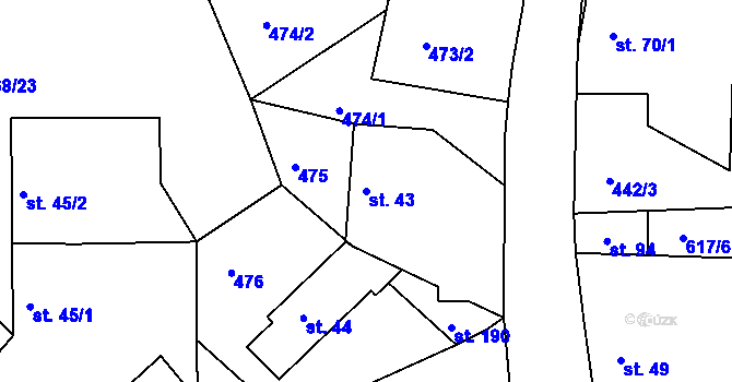 Parcela st. 43 v KÚ Smrkový Týnec, Katastrální mapa