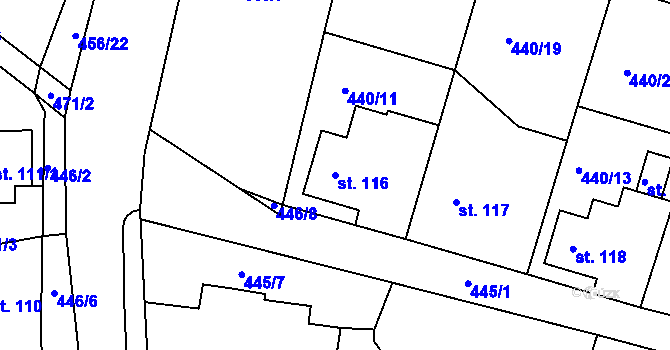 Parcela st. 116 v KÚ Smrkový Týnec, Katastrální mapa