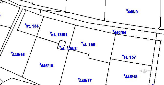 Parcela st. 158 v KÚ Smrkový Týnec, Katastrální mapa