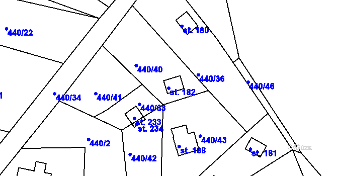 Parcela st. 182 v KÚ Smrkový Týnec, Katastrální mapa