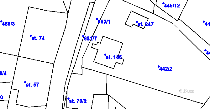Parcela st. 186 v KÚ Smrkový Týnec, Katastrální mapa