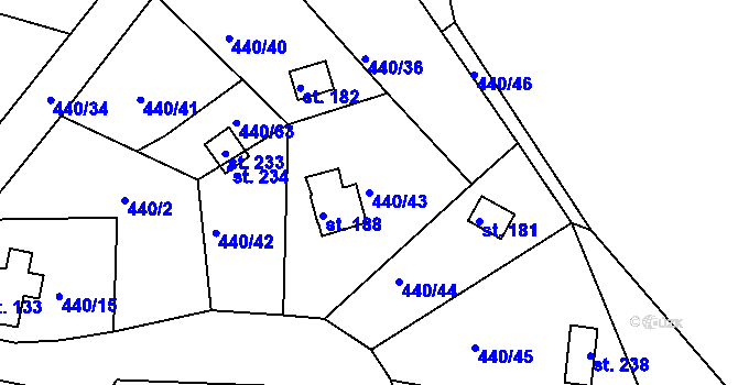 Parcela st. 440/43 v KÚ Smrkový Týnec, Katastrální mapa
