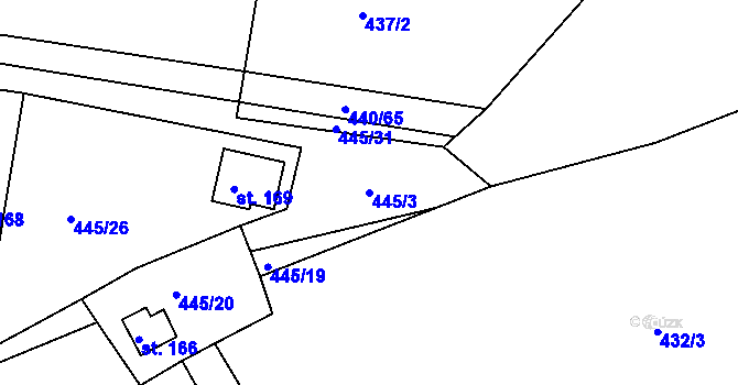 Parcela st. 445/3 v KÚ Smrkový Týnec, Katastrální mapa