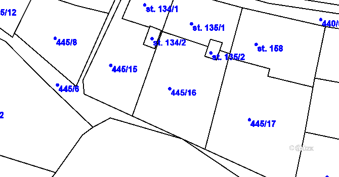 Parcela st. 445/16 v KÚ Smrkový Týnec, Katastrální mapa