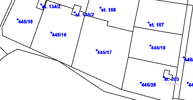 Parcela st. 445/17 v KÚ Smrkový Týnec, Katastrální mapa