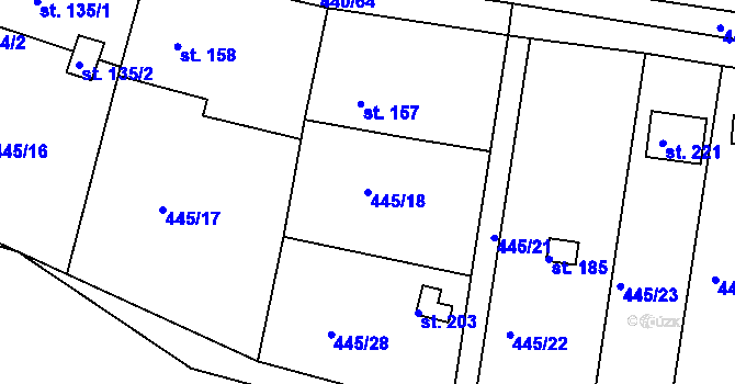 Parcela st. 445/18 v KÚ Smrkový Týnec, Katastrální mapa