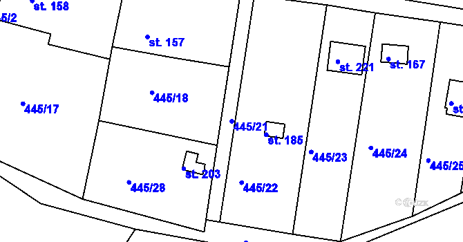 Parcela st. 445/21 v KÚ Smrkový Týnec, Katastrální mapa