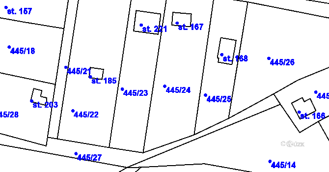 Parcela st. 445/24 v KÚ Smrkový Týnec, Katastrální mapa