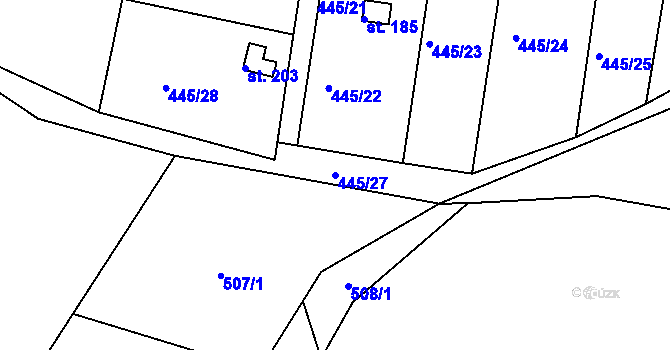 Parcela st. 445/27 v KÚ Smrkový Týnec, Katastrální mapa