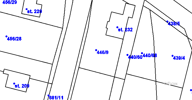 Parcela st. 446/9 v KÚ Smrkový Týnec, Katastrální mapa