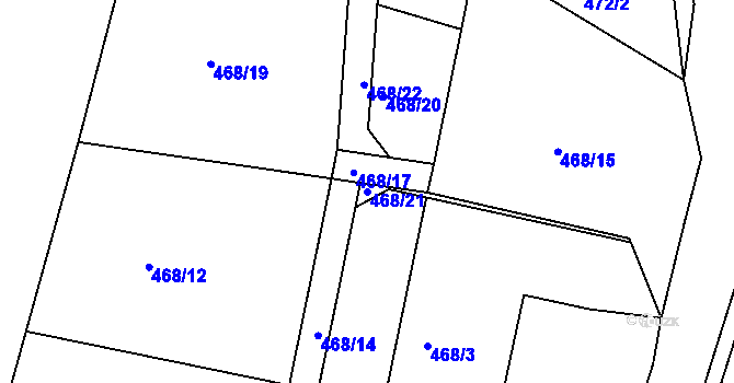 Parcela st. 468/21 v KÚ Smrkový Týnec, Katastrální mapa