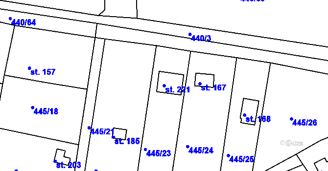 Parcela st. 221 v KÚ Smrkový Týnec, Katastrální mapa
