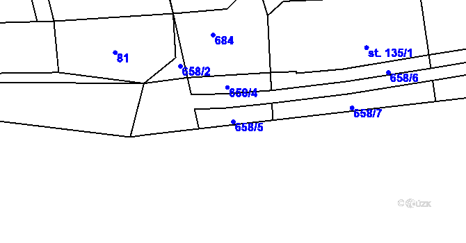Parcela st. 658/5 v KÚ Kunětice, Katastrální mapa