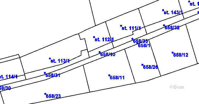 Parcela st. 658/10 v KÚ Kunětice, Katastrální mapa
