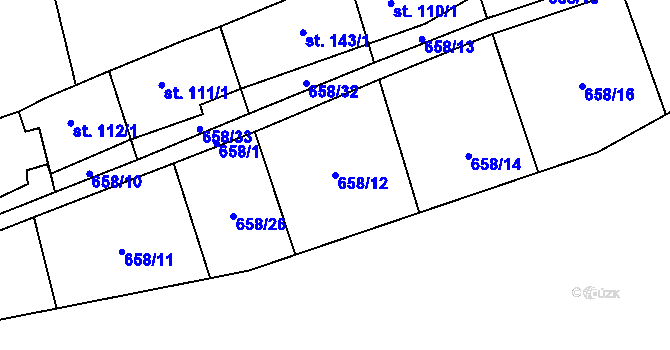Parcela st. 658/12 v KÚ Kunětice, Katastrální mapa
