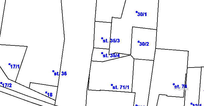 Parcela st. 35/4 v KÚ Kunětice, Katastrální mapa