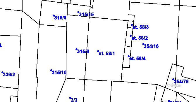 Parcela st. 58/1 v KÚ Kunětice, Katastrální mapa