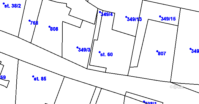 Parcela st. 60 v KÚ Kunětice, Katastrální mapa