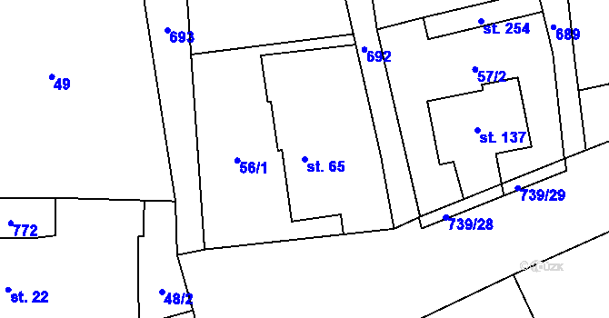 Parcela st. 65 v KÚ Kunětice, Katastrální mapa