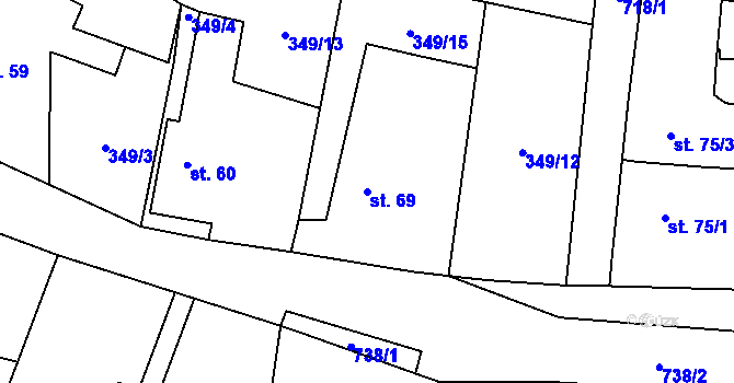 Parcela st. 69 v KÚ Kunětice, Katastrální mapa