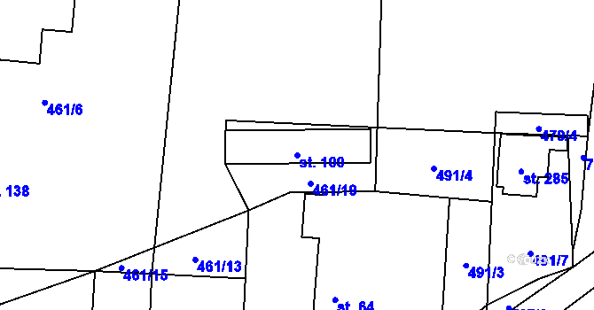 Parcela st. 100 v KÚ Kunětice, Katastrální mapa