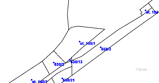 Parcela st. 105/1 v KÚ Kunětice, Katastrální mapa