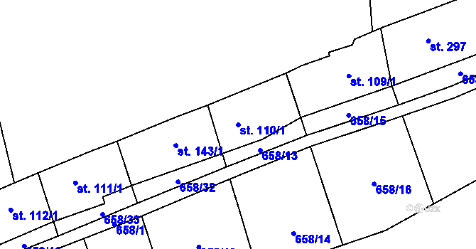 Parcela st. 110/1 v KÚ Kunětice, Katastrální mapa