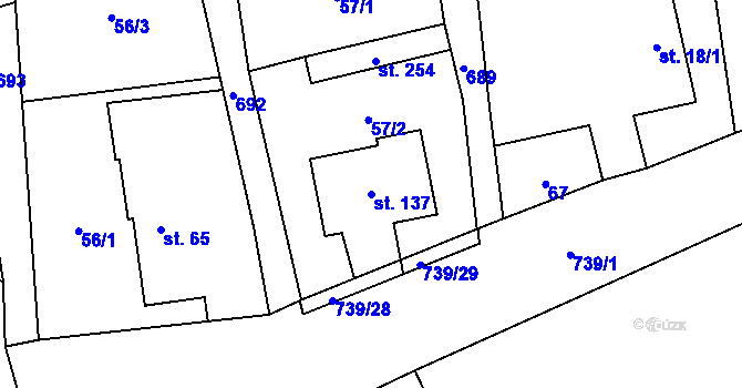 Parcela st. 137 v KÚ Kunětice, Katastrální mapa