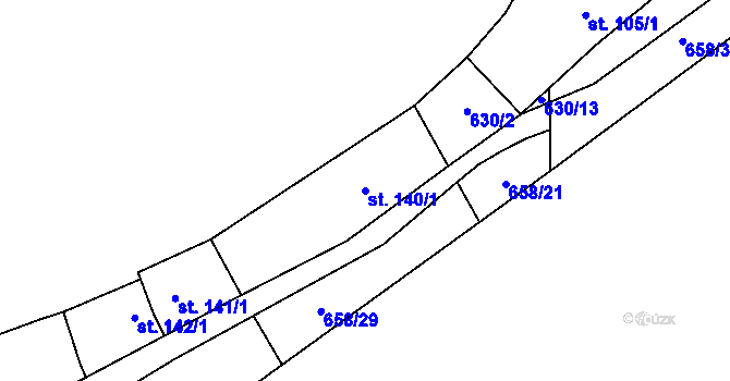 Parcela st. 140/1 v KÚ Kunětice, Katastrální mapa