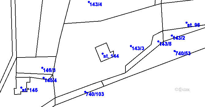 Parcela st. 144 v KÚ Kunětice, Katastrální mapa