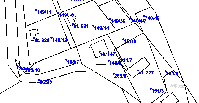 Parcela st. 147 v KÚ Kunětice, Katastrální mapa