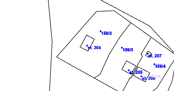 Parcela st. 204 v KÚ Kunětice, Katastrální mapa