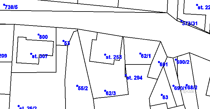 Parcela st. 253 v KÚ Kunětice, Katastrální mapa