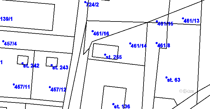 Parcela st. 255 v KÚ Kunětice, Katastrální mapa