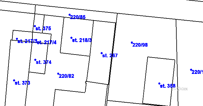 Parcela st. 267 v KÚ Kunětice, Katastrální mapa