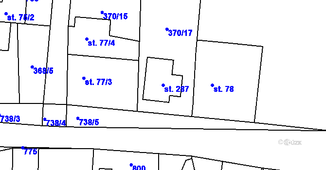 Parcela st. 287 v KÚ Kunětice, Katastrální mapa