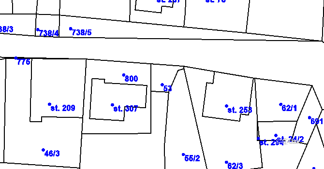 Parcela st. 53 v KÚ Kunětice, Katastrální mapa