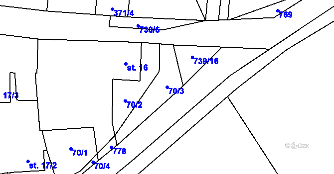 Parcela st. 70/3 v KÚ Kunětice, Katastrální mapa