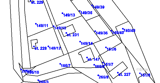Parcela st. 149/14 v KÚ Kunětice, Katastrální mapa