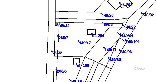 Parcela st. 149/17 v KÚ Kunětice, Katastrální mapa