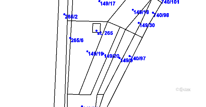 Parcela st. 149/20 v KÚ Kunětice, Katastrální mapa